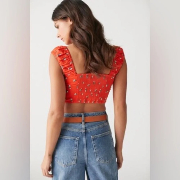 Urban Outfitters Selena Ruched Corset Floral Crop Top in Red Size XS - Picture 3 of 13